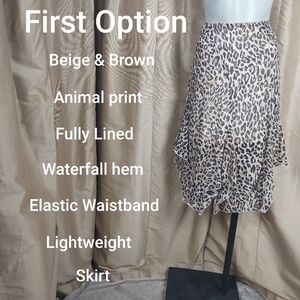 First Option beige Animal print waterfall hem skirt size L